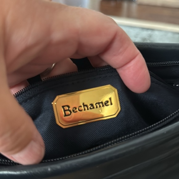 Bechamel Navy Vintage Leather Slim Shoulder Bag 12x8x2" - Picture 3 of 5